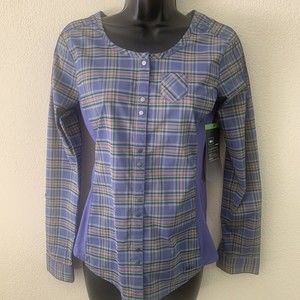 REI ALDERVALE Plaid long Sleeve Hiking Travel Snap Shirt Women's Size XXS